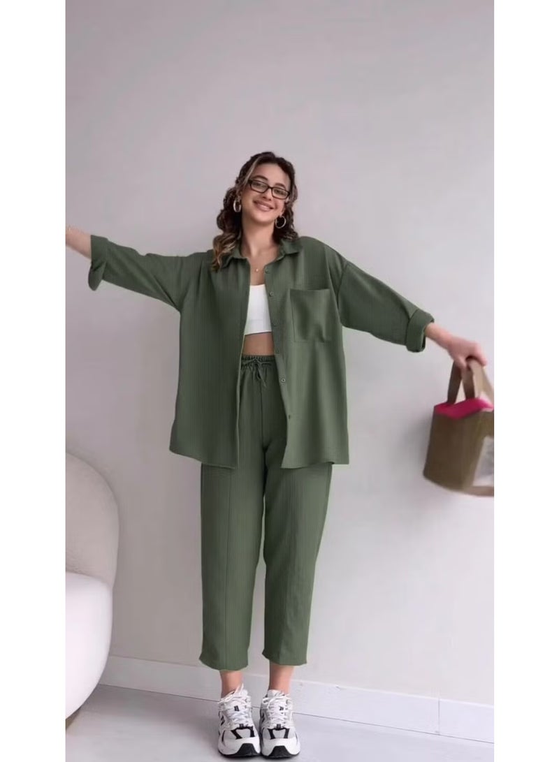 Barbora Linen Casual Two Piece Suit Pants Shirt LN21HAKI15 - Image 3